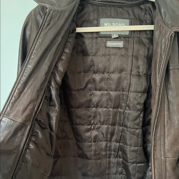 Wilsons Leather Womens Brown Belted Zipped Jacket with detachable hood Sz Small - Picture 5 of 8